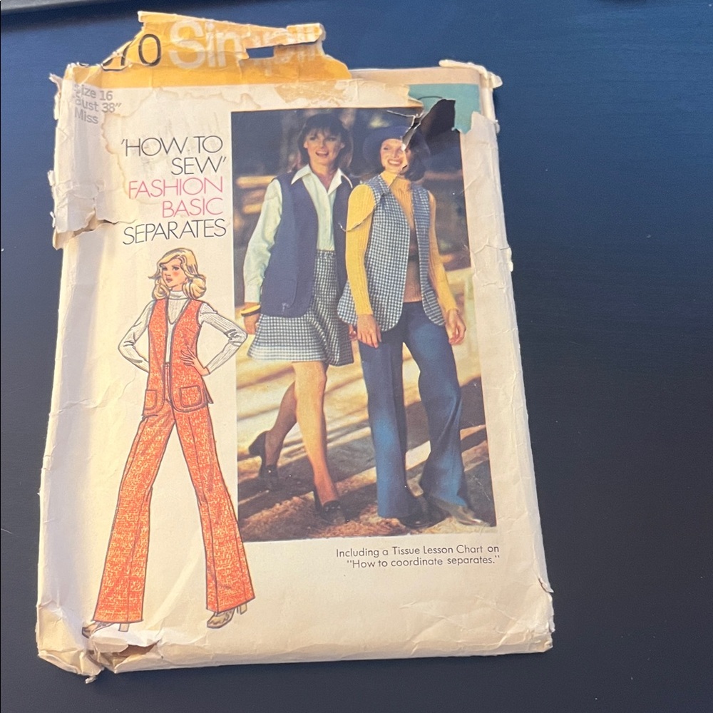 Vintage Simplicity’s 6570 Sewing Pattern for Women's vest skirt pants Size 16